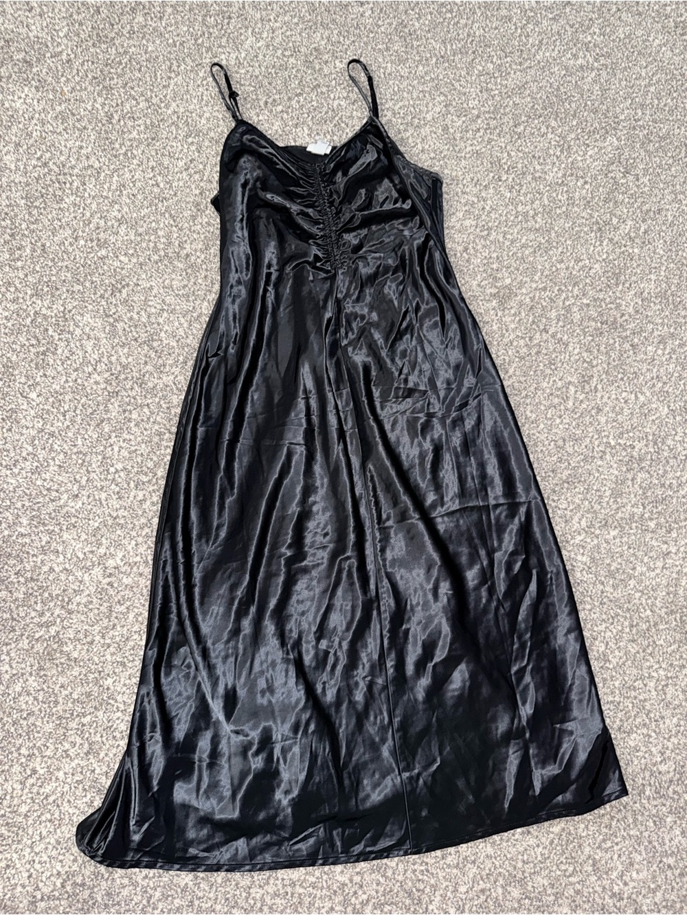 a new day Black Satin Maxi Slip Dress with Ruched Front